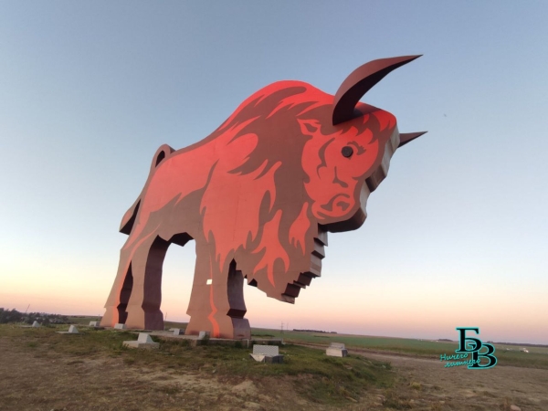 Зубр на закате. Обновленный въездной знак в Первый регион