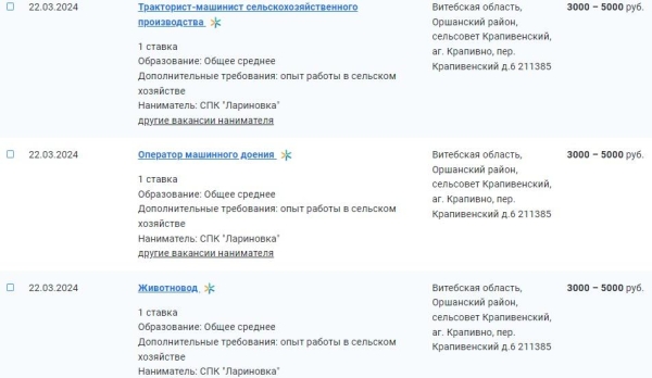 Зарплаты до 5000 рублей. Посмотрели, какие вакансии предлагают белорусам для работы в сельском хозяйстве
